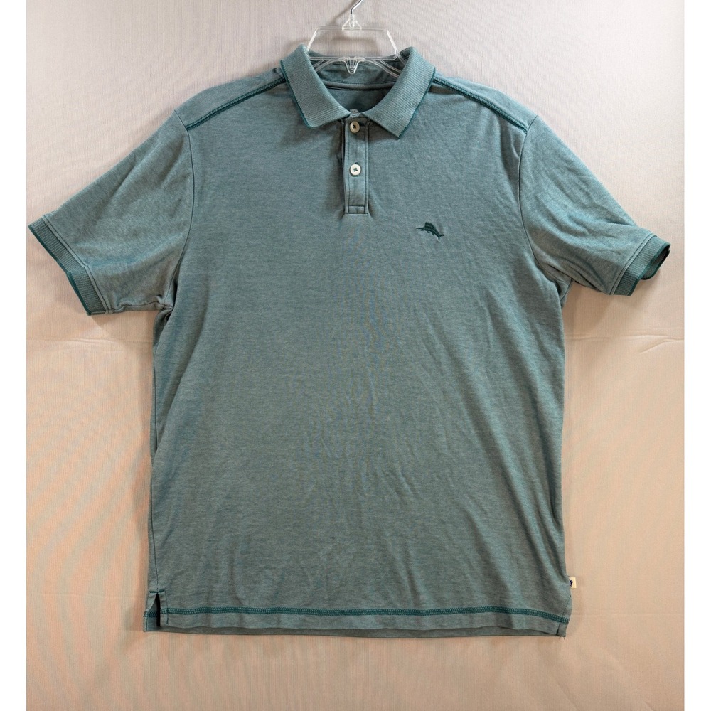 Tommy Bahama Mens Small Teal Green Supima Cotton Blend Short Sleeve Polo Shirt